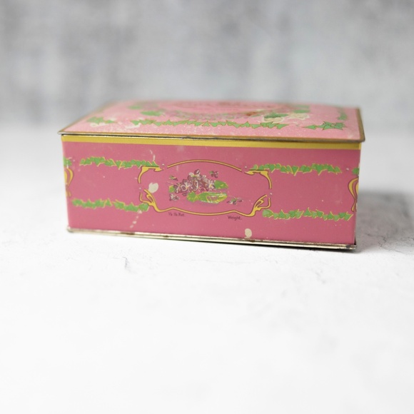 Vintage Louis Sherry New York hinged candy tin box pink violets Eagle Can Co 6" - Picture 3 of 9